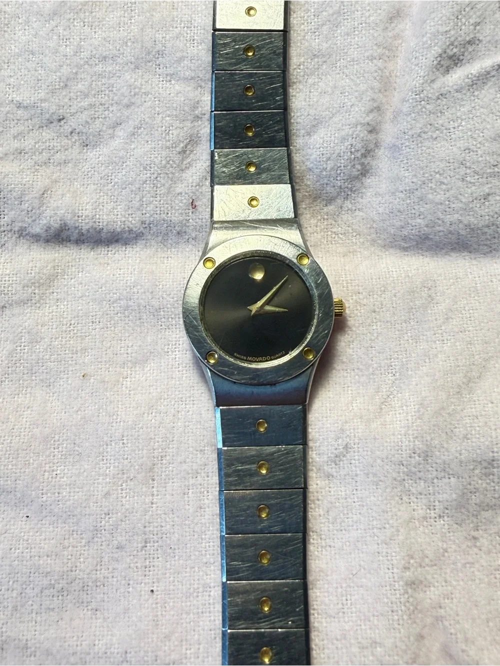 Movado Silver and Gold Accent Minimalist Black-Dial Watch